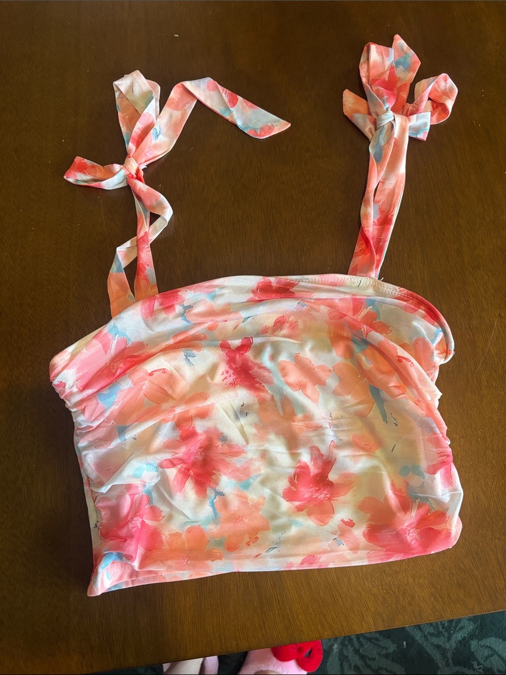 Tie-Strap Floral Crop Top - Pink Coral